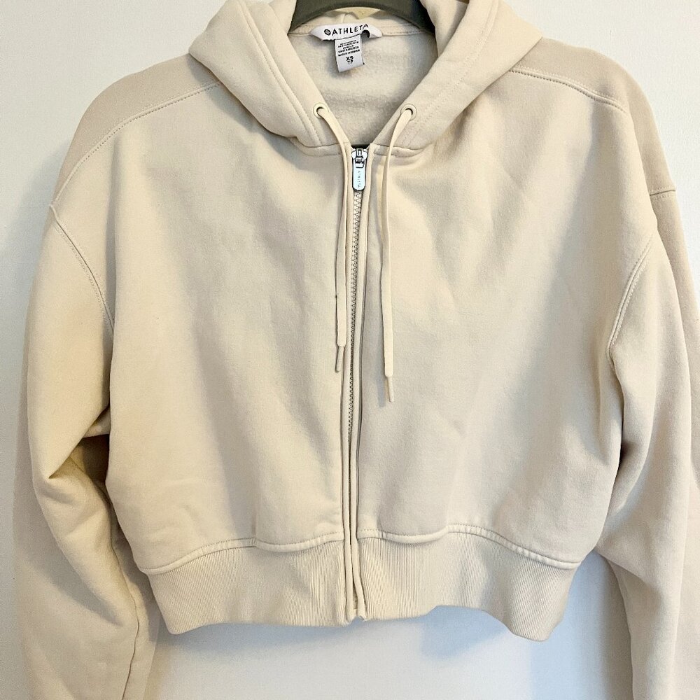Athleta Forever Fleece Crop Full Zip Hoodie Size XS – Cream